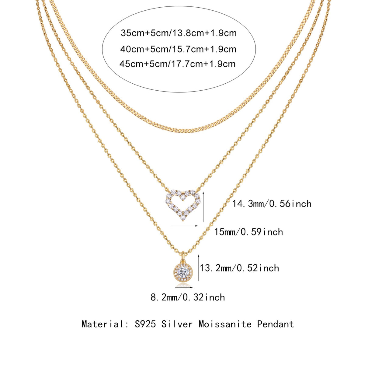 Harmony Moissanite Layered Heart Necklace in Gold-Tone Sterling Silver