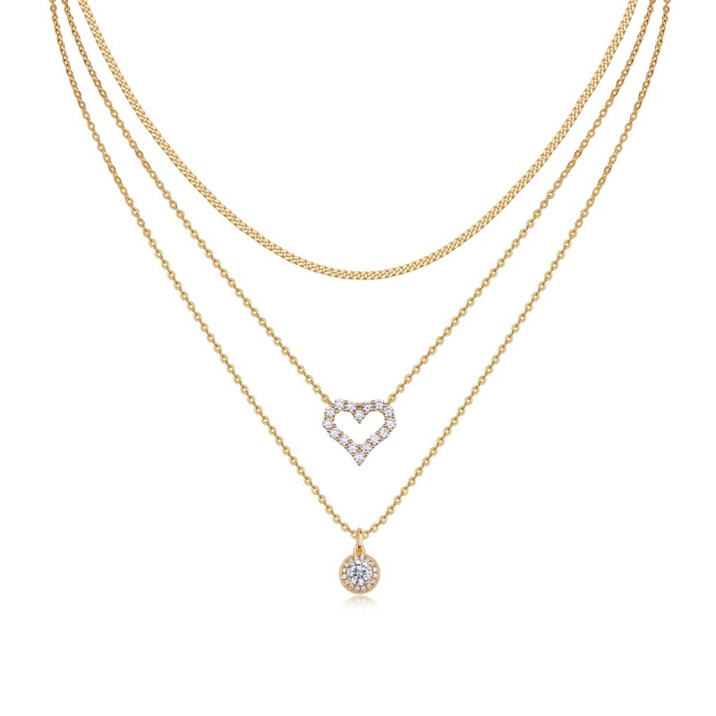 Harmony Moissanite Layered Heart Necklace in Gold-Tone Sterling Silver