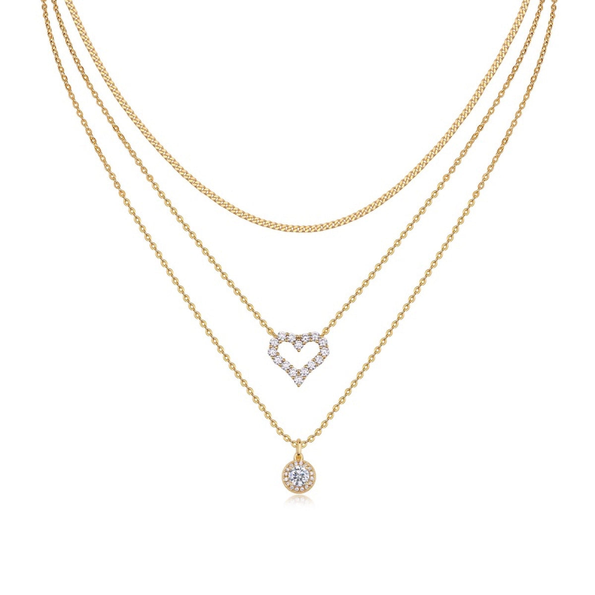 Harmony Moissanite Layered Heart Necklace in Gold-Tone Sterling Silver