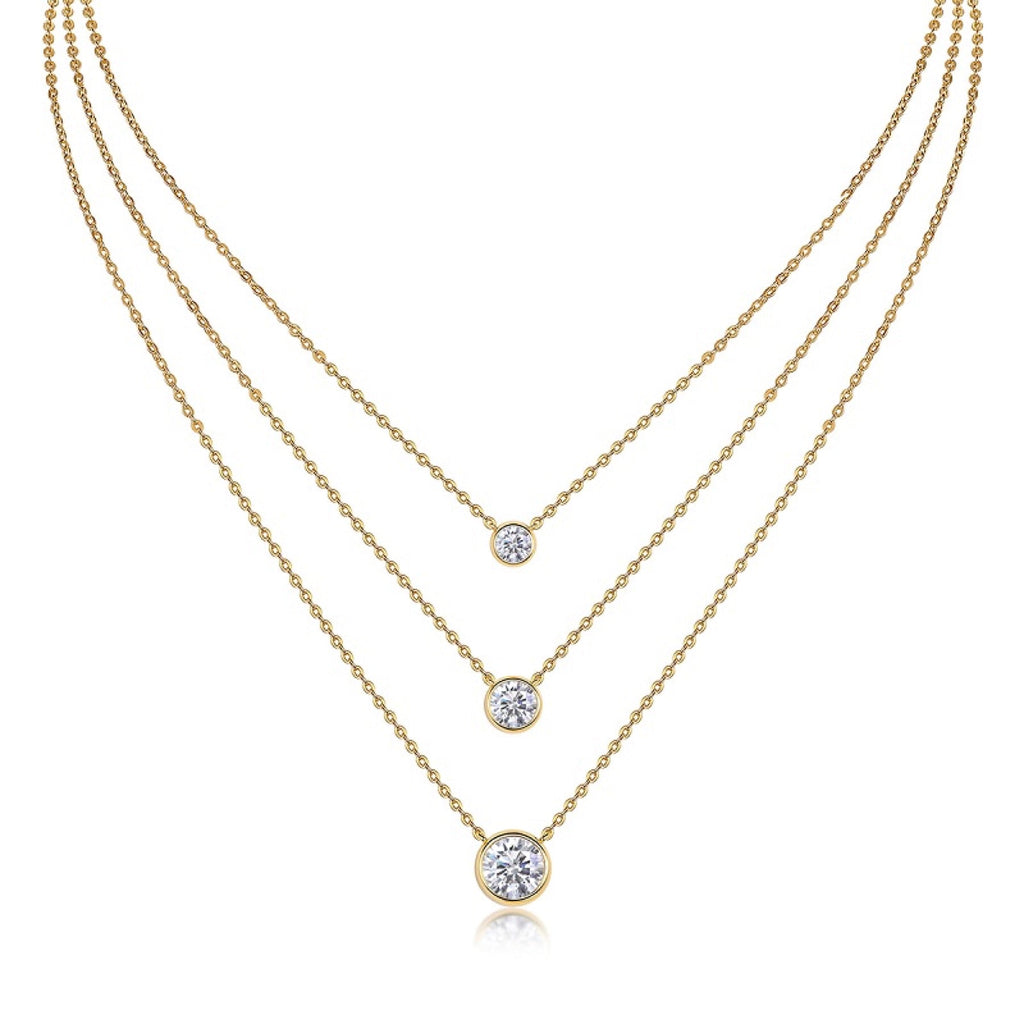 Element 2 Carat Moissanite Triple Layered Necklace in Gold-Tone Sterling Silver