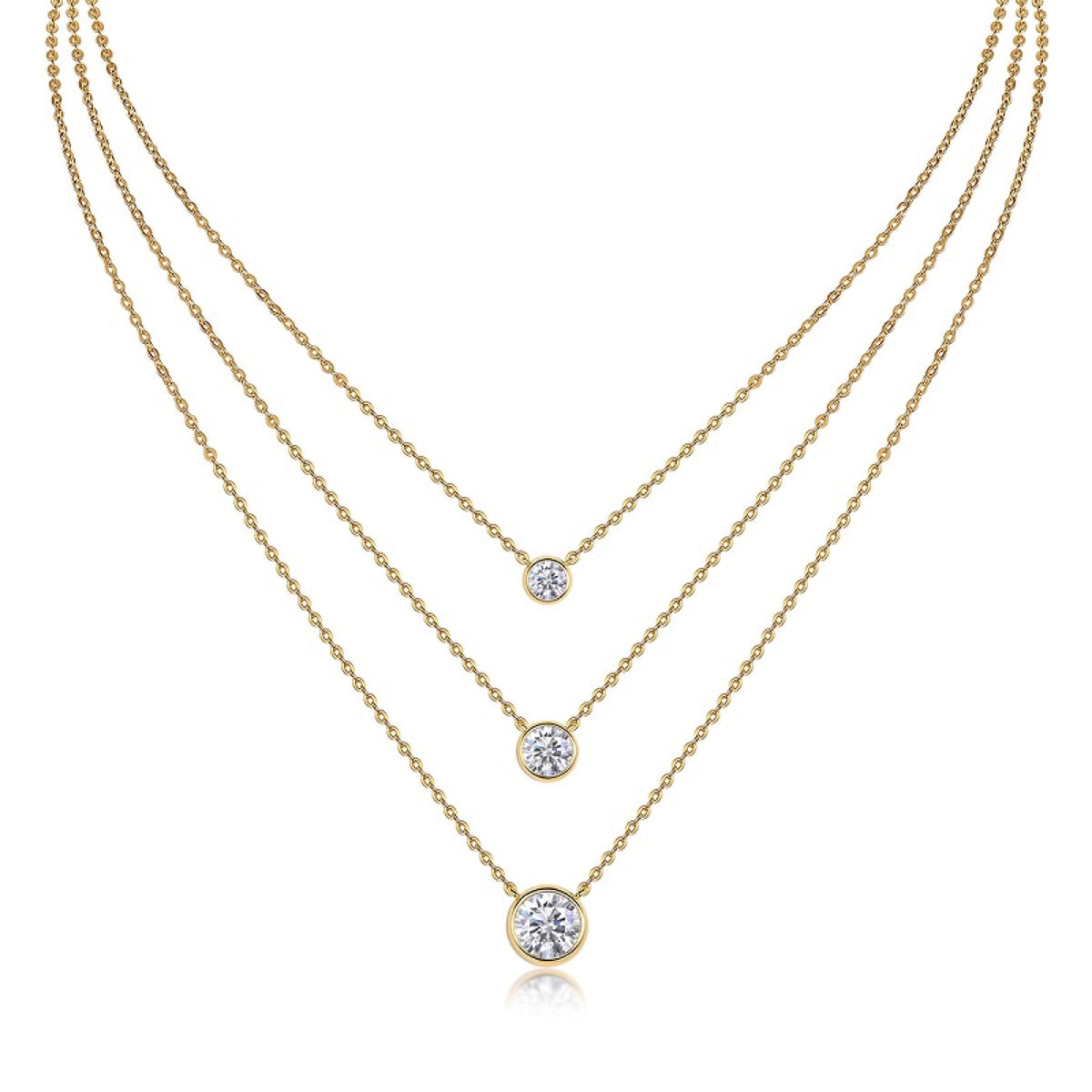 Element 2 Carat Moissanite Triple Layered Necklace in Gold-Tone Sterling Silver