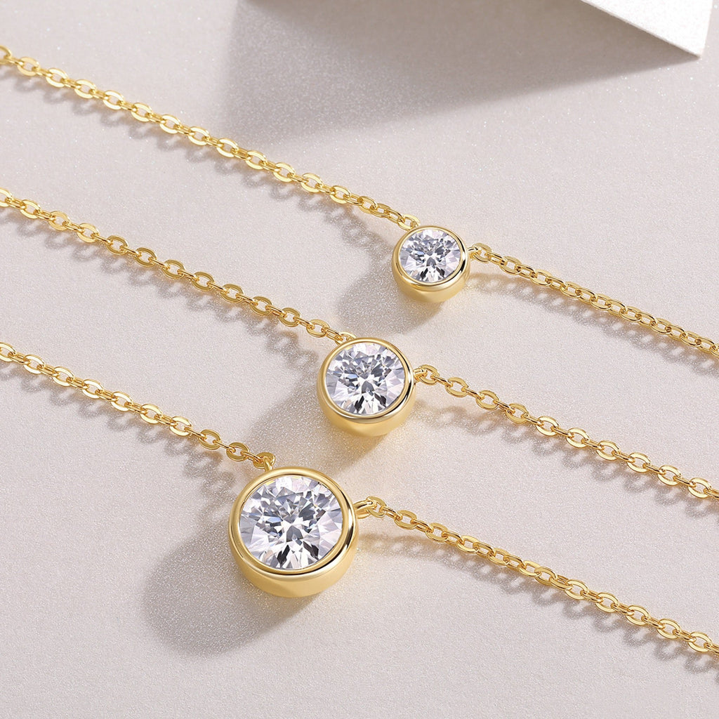 Element 2 Carat Moissanite Triple Layered Necklace in Gold-Tone Sterling Silver