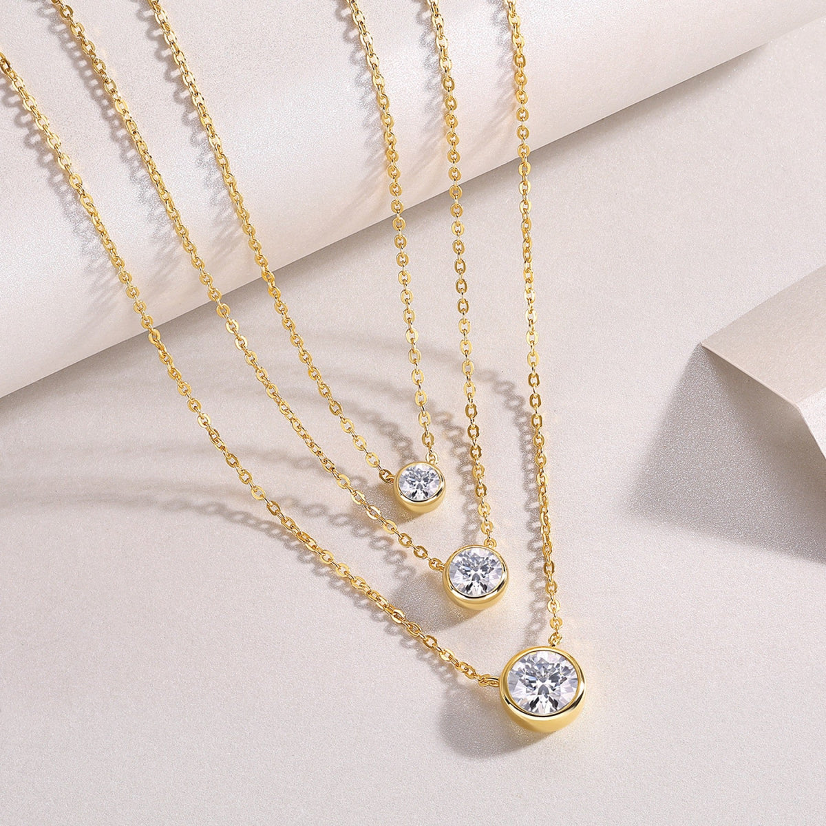 Element 2 Carat Moissanite Triple Layered Necklace in Gold-Tone Sterling Silver