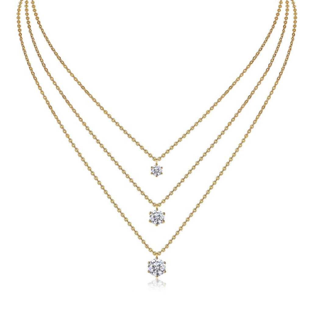 Frosting 2 Carat Moissanite Triple Layered Necklace in Gold-Tone Sterling Silver