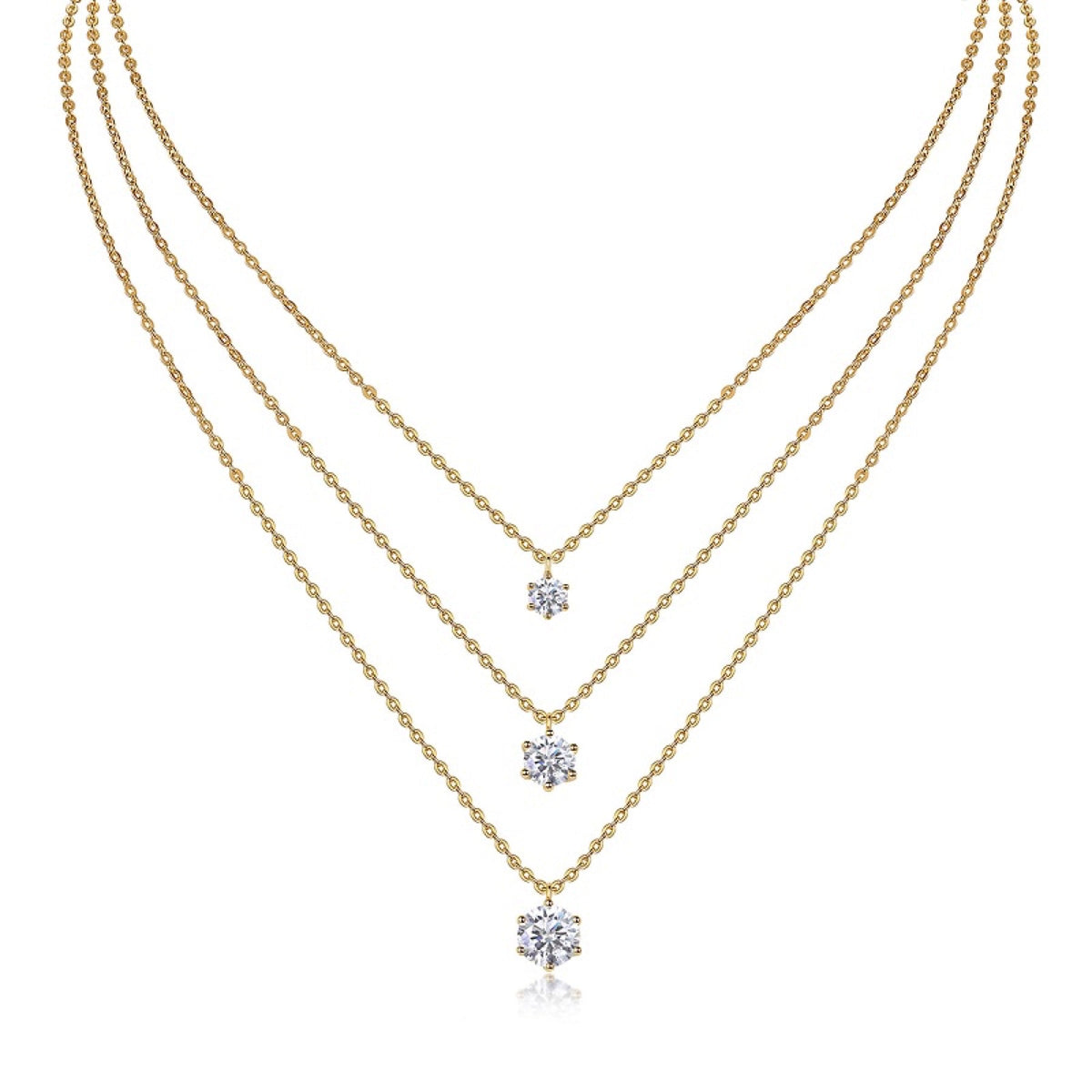 Frosting 2 Carat Moissanite Triple Layered Necklace in Gold-Tone Sterling Silver
