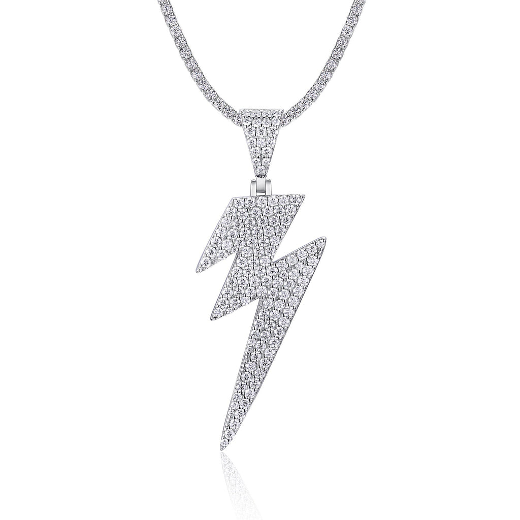 Thunder Moissanite Lightning Bolt Pendant Necklace in Sterling Silver