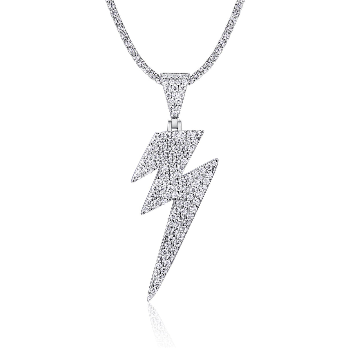 Thunder Moissanite Lightning Bolt Pendant Necklace in Sterling Silver