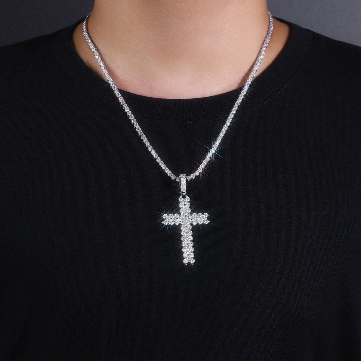 Sanctity Moissanite Cross Necklace in Sterling Silver