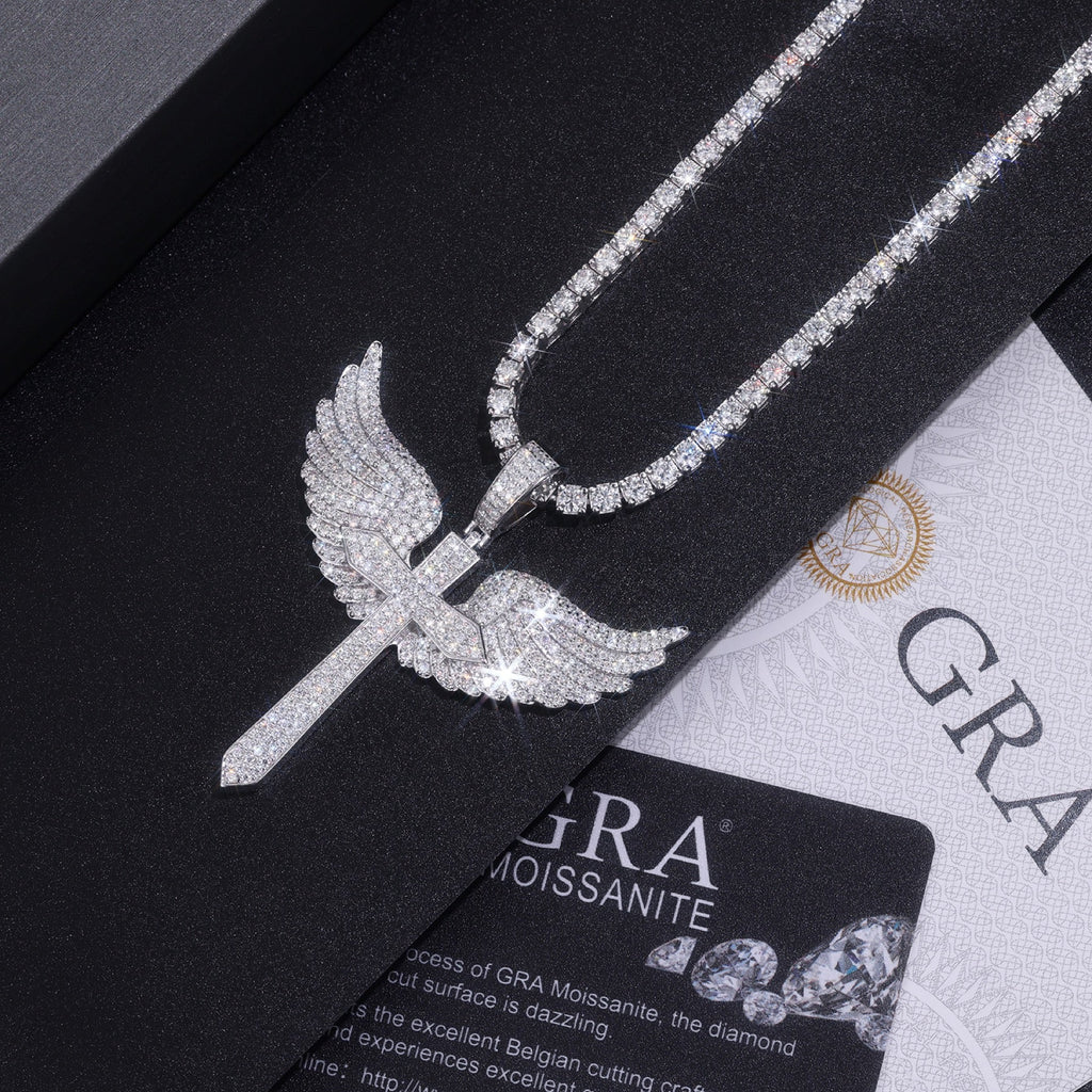 Seraph Moissanite Angel Wings Pendant Necklace in Sterling Silver