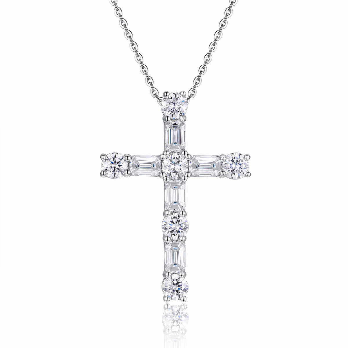 Faithlight Moissanite Cross Necklace in Sterling Silver