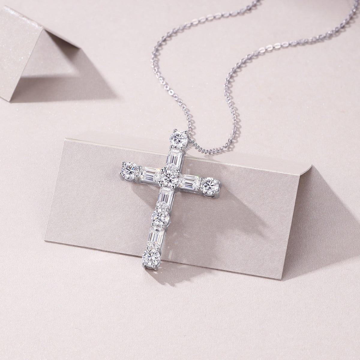 Faithlight Moissanite Cross Necklace in Sterling Silver
