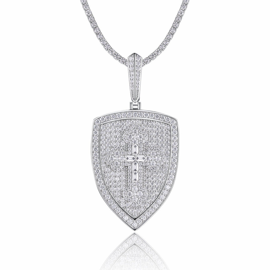 Aegis Moissanite Shield Pendant Necklace in Sterling Silver