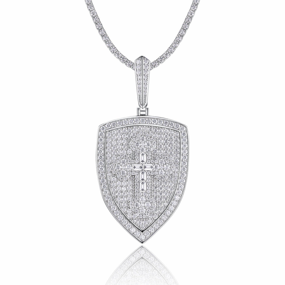 Aegis Moissanite Shield Pendant Necklace in Sterling Silver