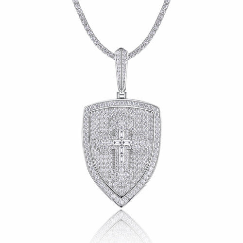 Aegis Moissanite Shield Pendant Necklace in Sterling Silver