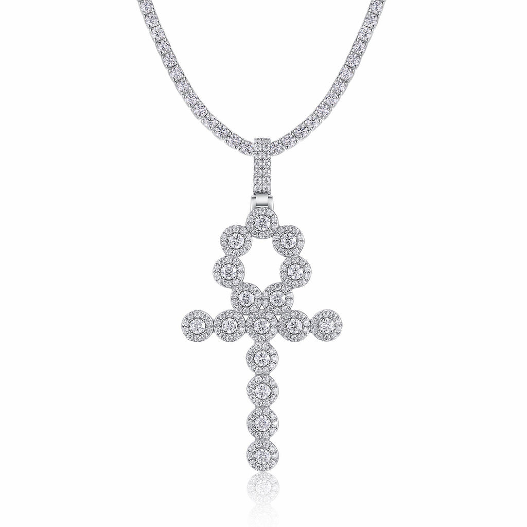 Ankh Moissanite Ankh Pendant Necklace in Sterling Silver