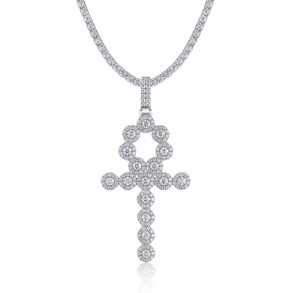 Ankh Moissanite Ankh Pendant Necklace in Sterling Silver