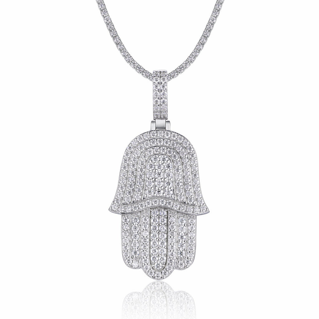 Hamsa Moissanite Hamsa Pendant Necklace in Sterling Silver