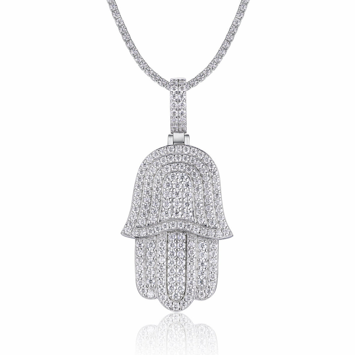 Hamsa Moissanite Hamsa Pendant Necklace in Sterling Silver