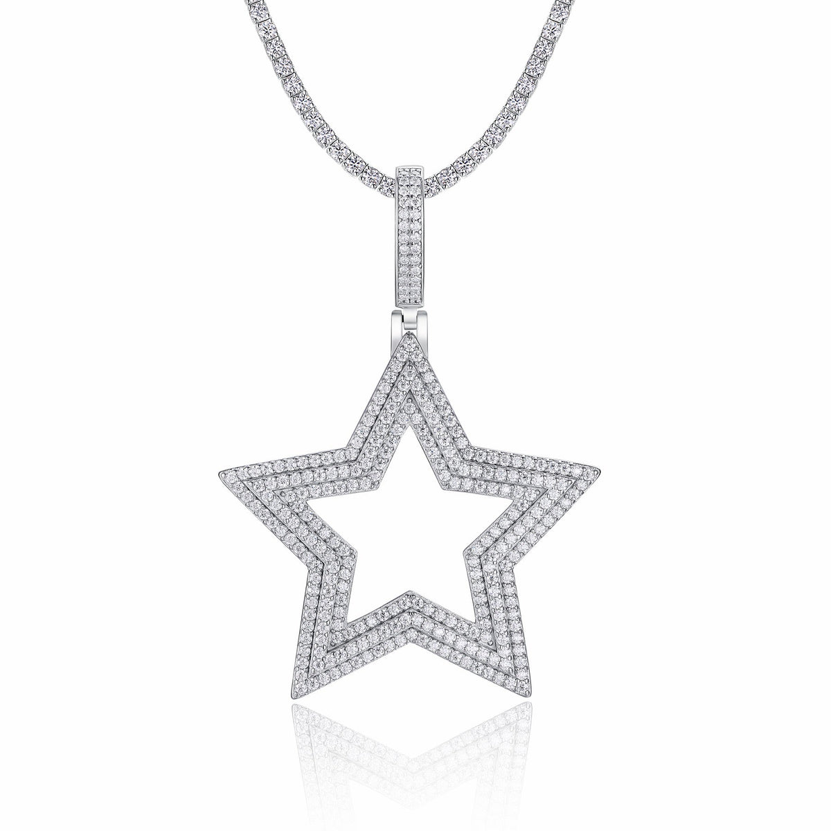 Sirius Moissanite Six-Point Star Pendant Necklace in Sterling Silver