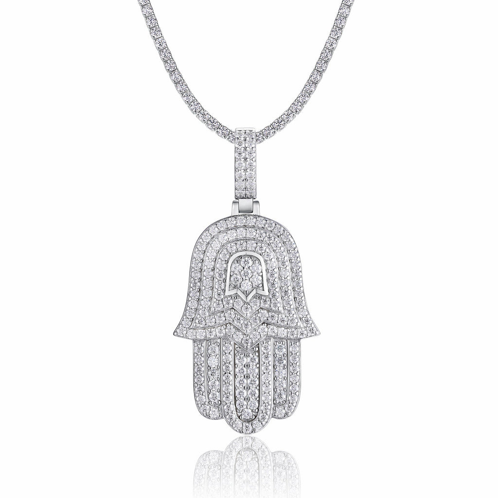 Talisman Moissanite Hamsa Pendant Necklace in Sterling Silver
