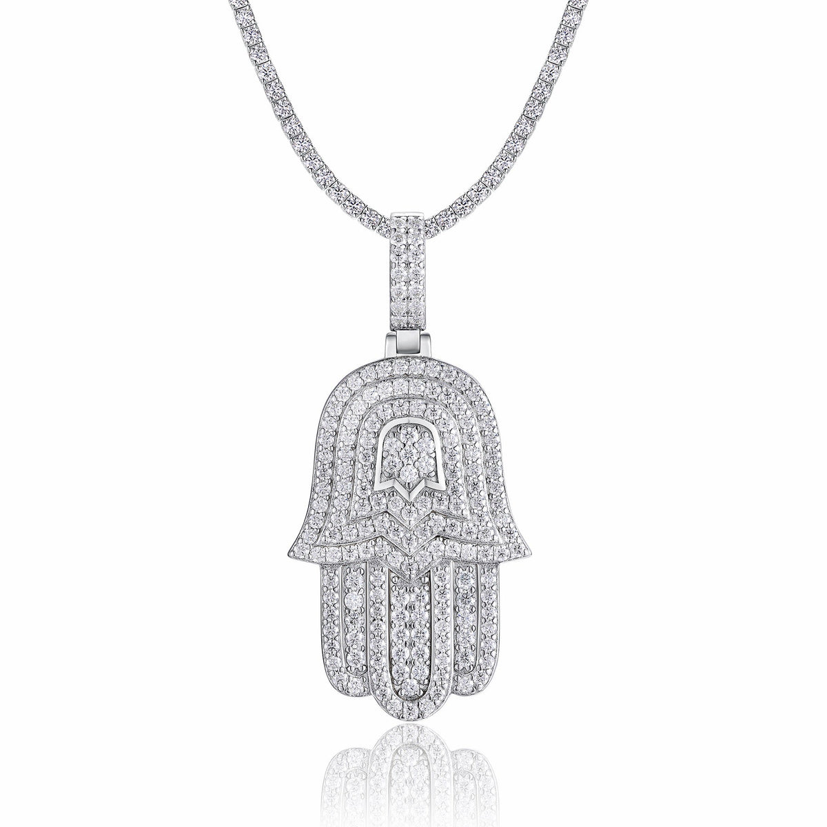 Talisman Moissanite Hamsa Pendant Necklace in Sterling Silver