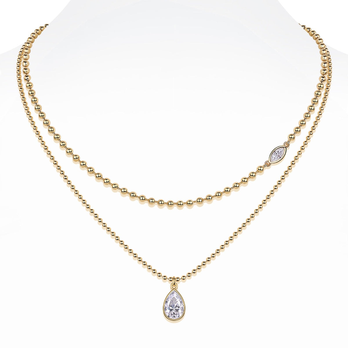 Seafoam Moissanite Layered Necklace in Gold-Tone Sterling Silver