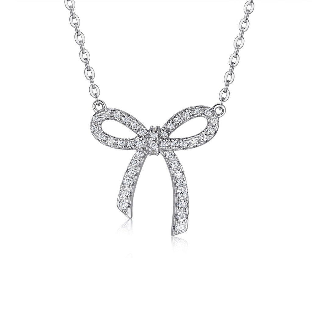 Coquette Moissanite Bow Pendant Necklace in Sterling Silver