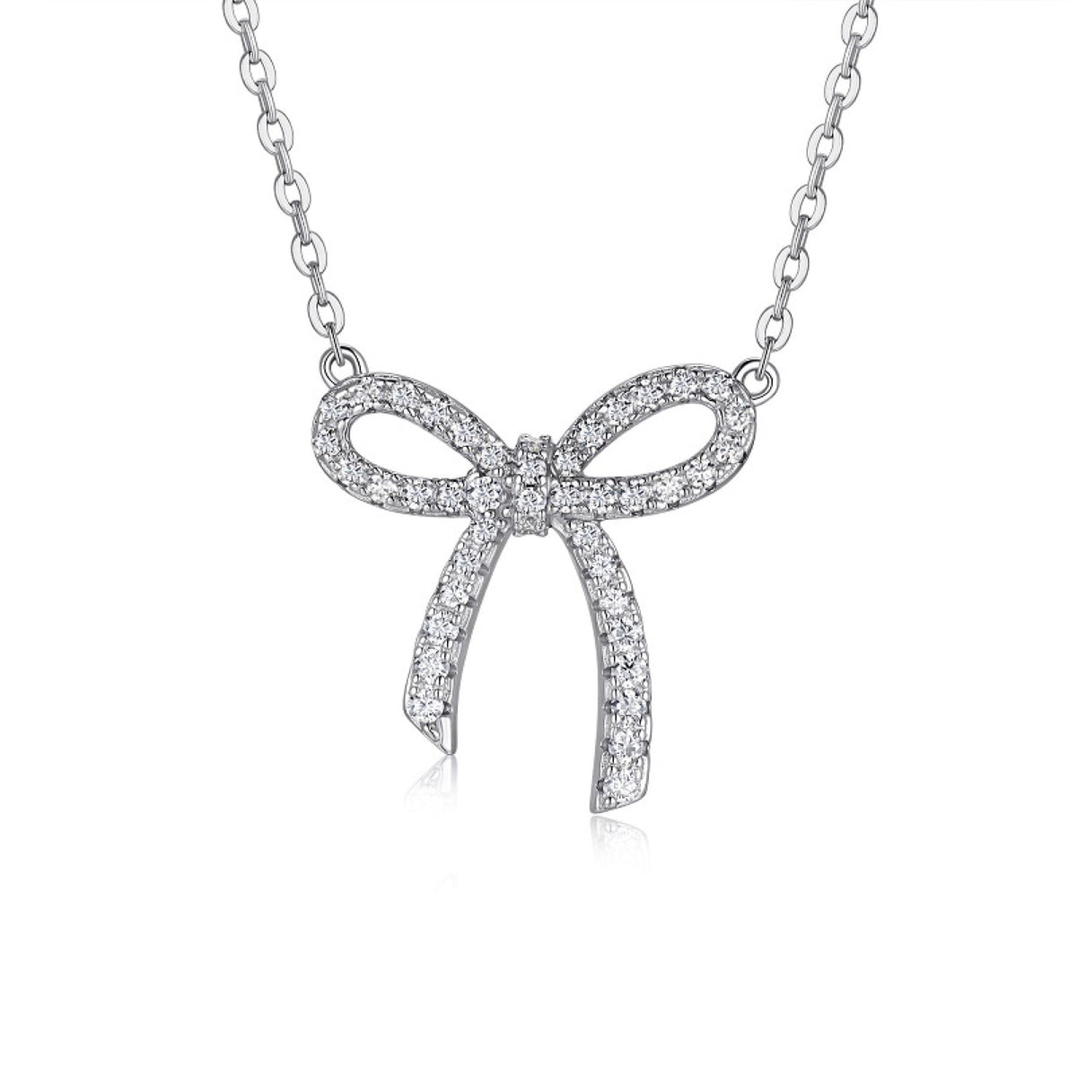 Coquette Moissanite Bow Pendant Necklace in Sterling Silver