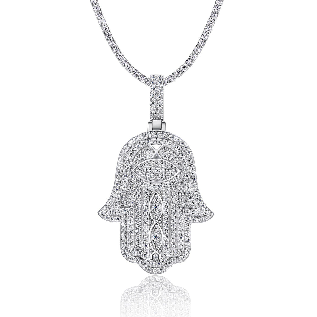 Khamsa Moissanite Hamsa Pendant Necklace in Sterling Silver