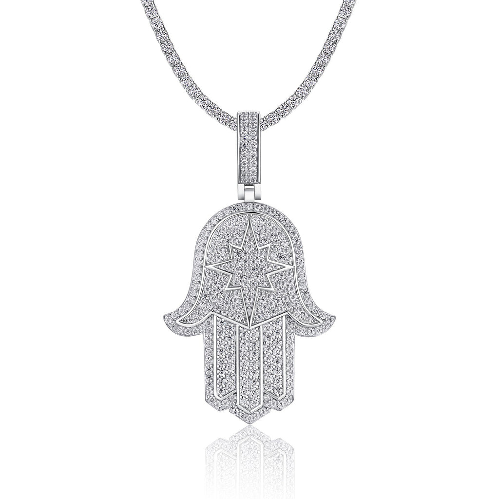 Protector Moissanite Hamsa Pendant Necklace in Sterling Silver