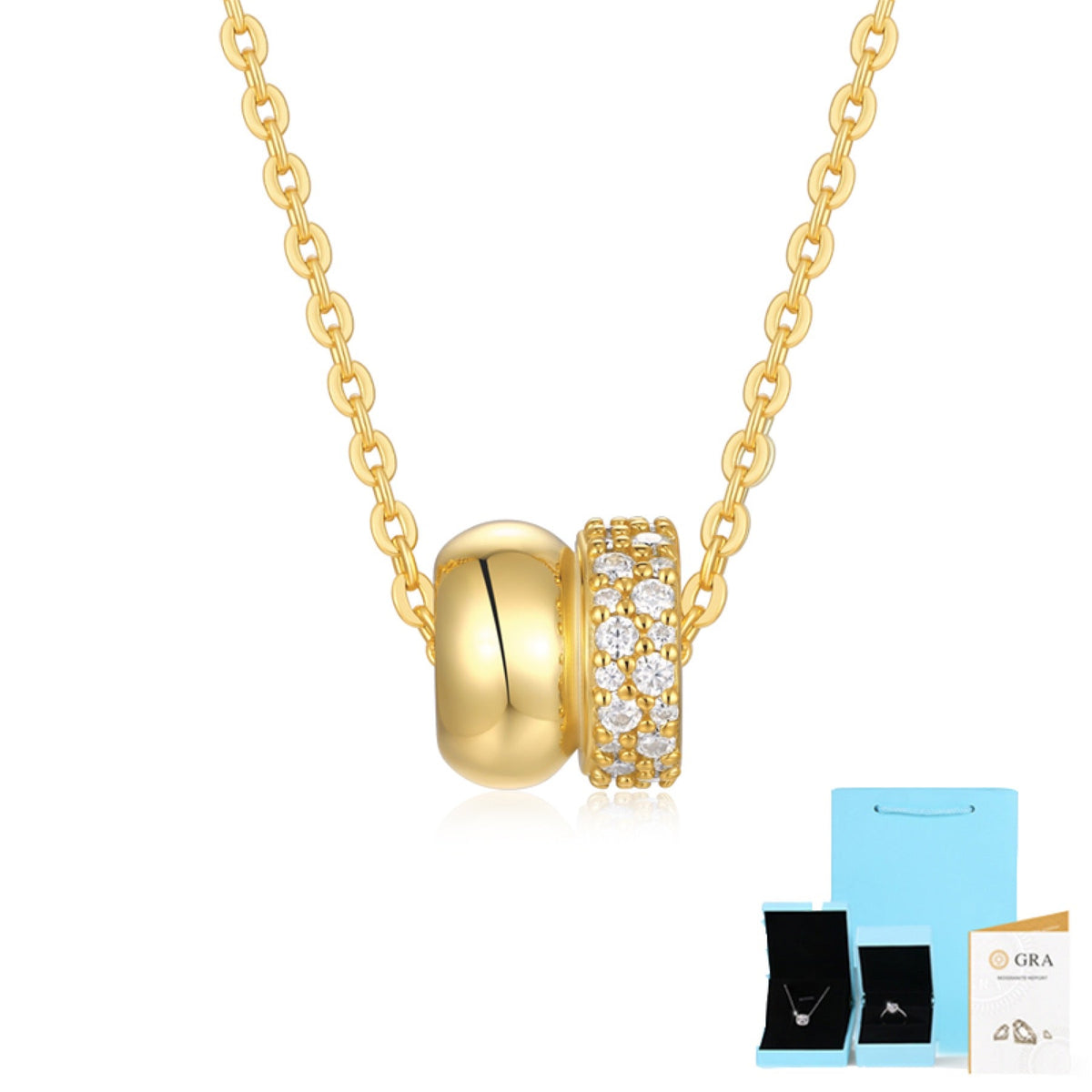 Bond Moissanite Interlocking Ring Pendant Necklace in Gold-Tone Sterling Silver