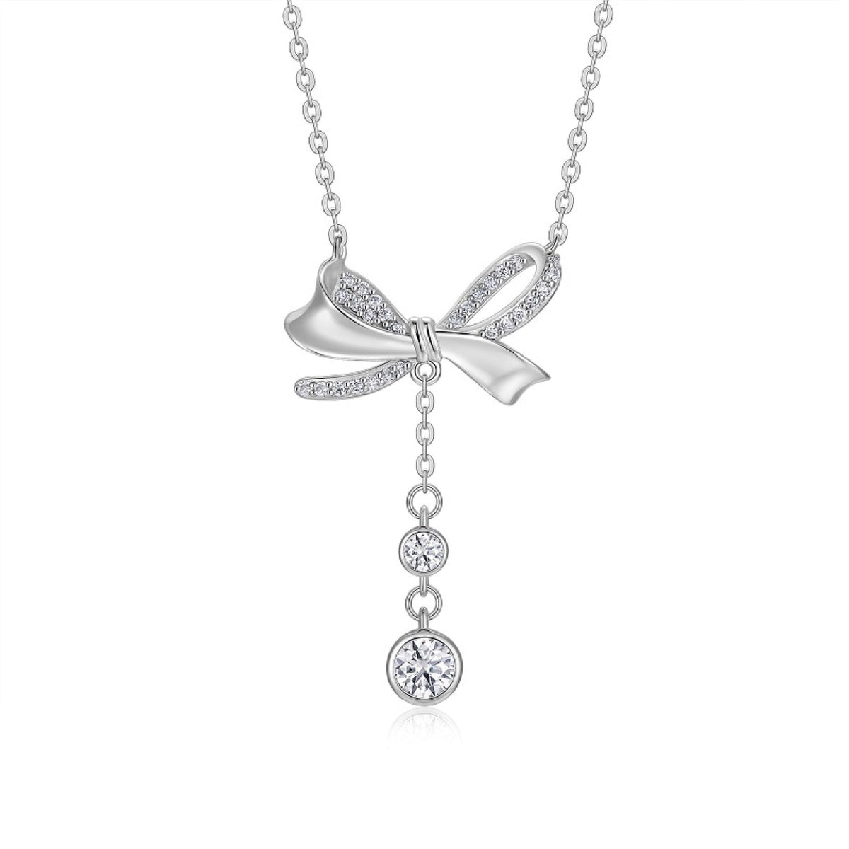 Fleur Moissanite Bow Lariat Necklace in Sterling Silver