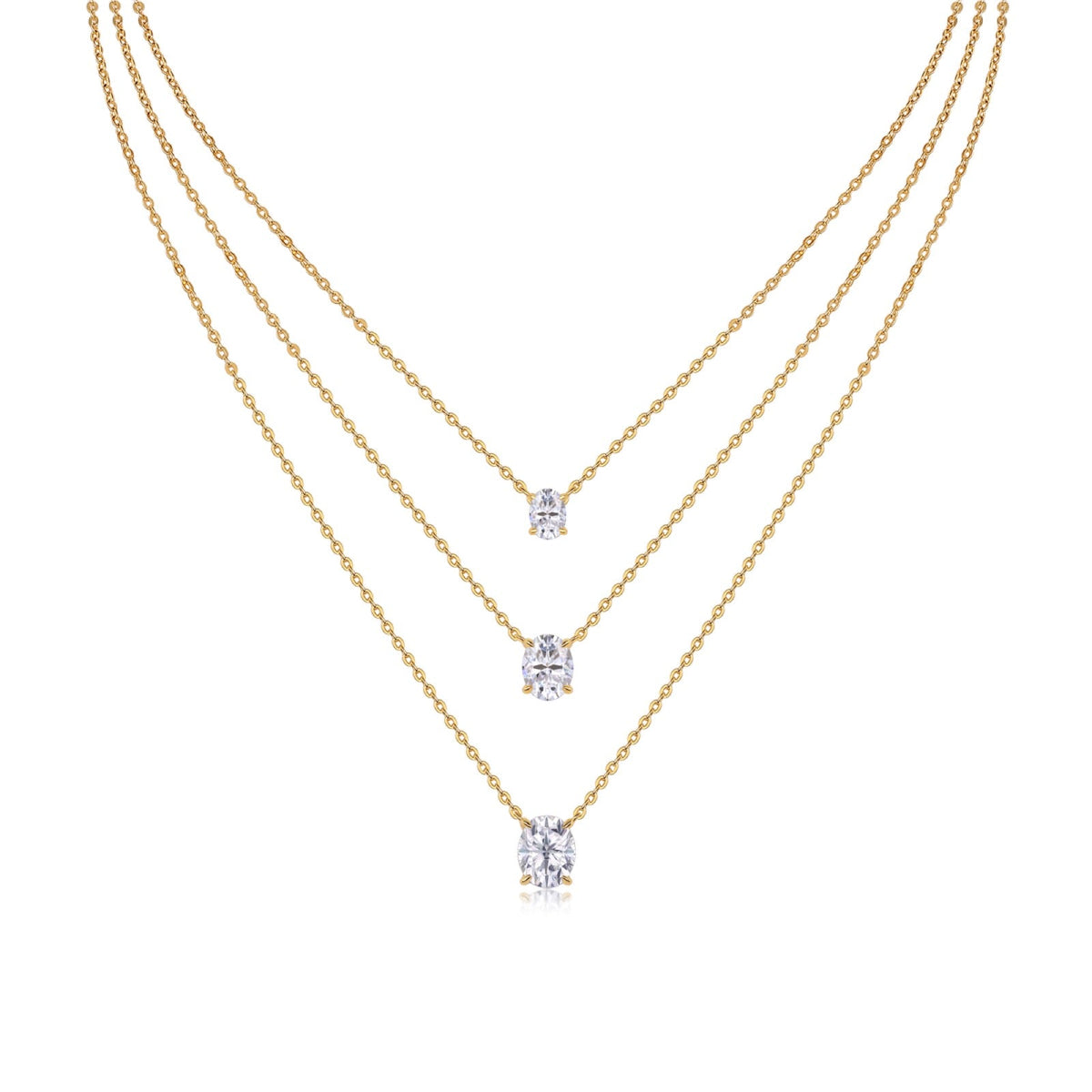 Trinity Moissanite Layered Necklace in Gold-Tone Sterling Silver