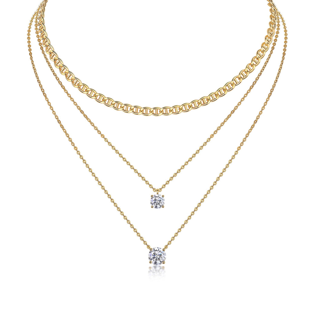 Gemini 2 Carat Moissanite Layered Necklace in Gold-Tone Sterling Silver