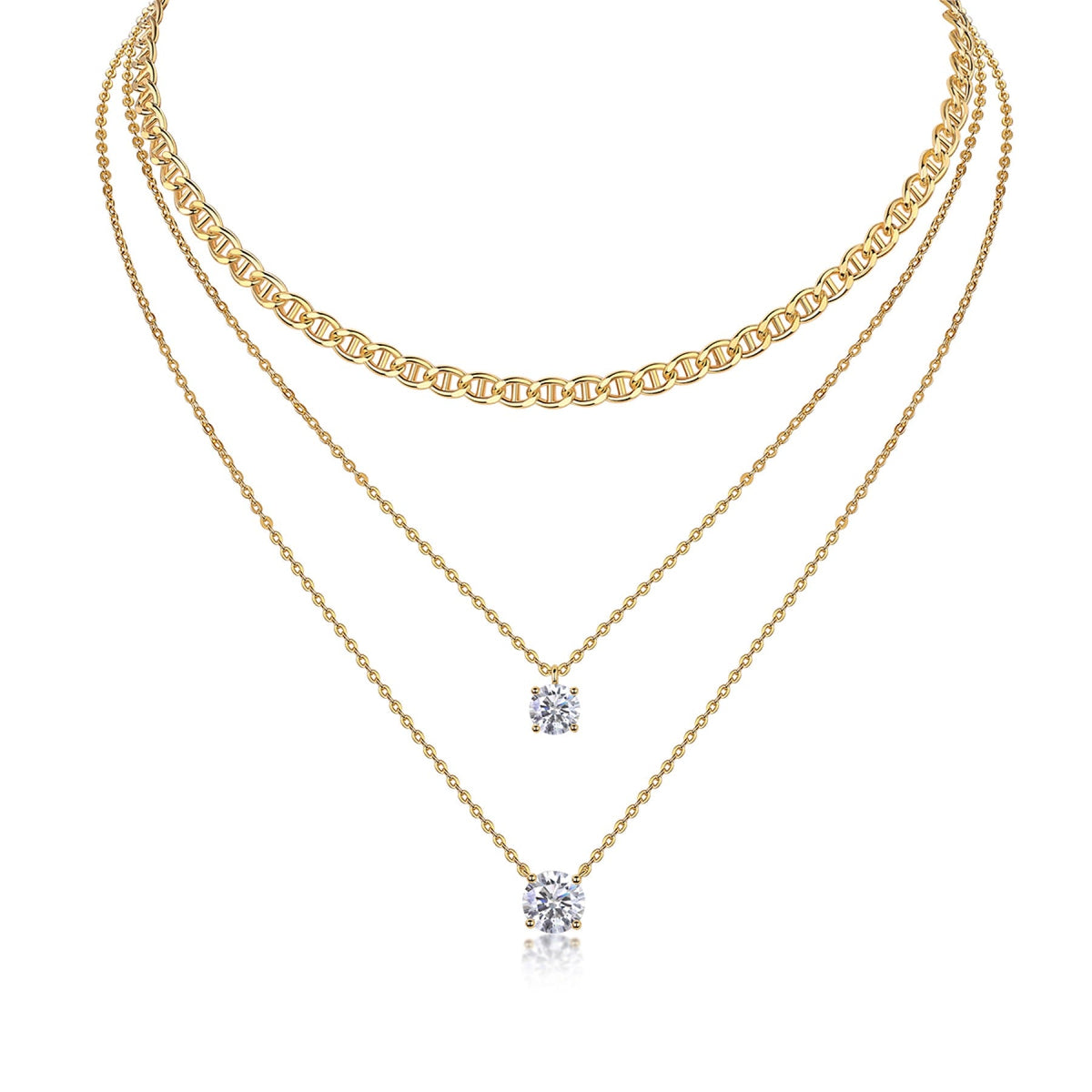 Gemini 2 Carat Moissanite Layered Necklace in Gold-Tone Sterling Silver