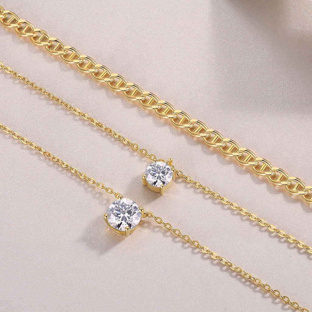 Gemini 2 Carat Moissanite Layered Necklace in Gold-Tone Sterling Silver