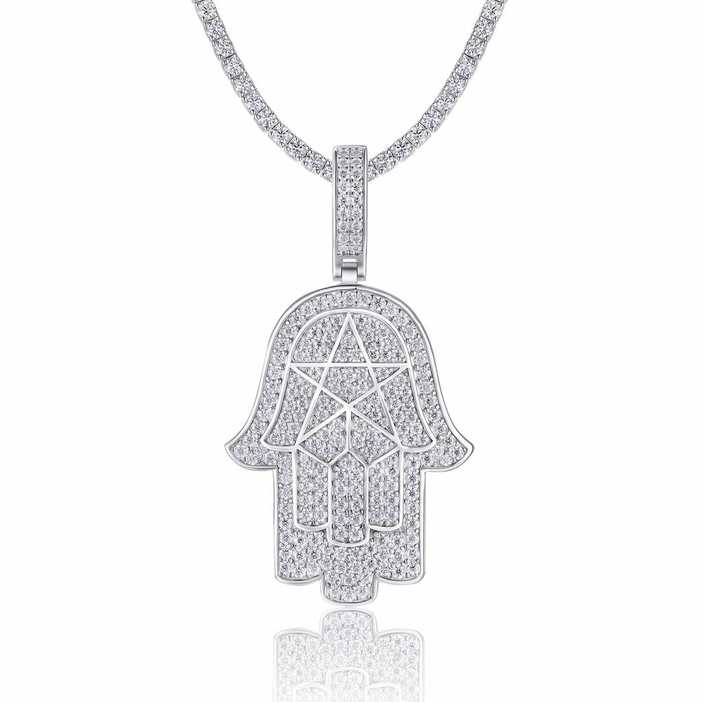 Mano Moissanite Hamsa Pendant Necklace in Sterling Silver