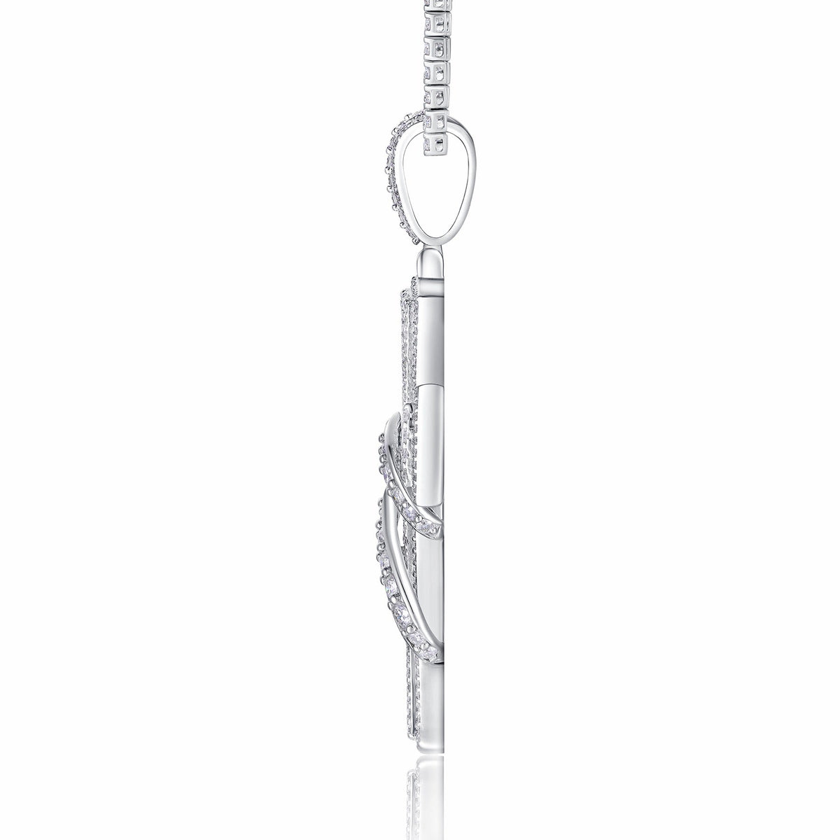 Serpentine Moissanite Cross Necklace in Sterling Silver