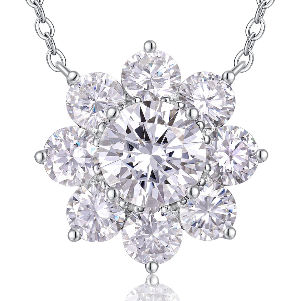 Frostflower 3 Carat Moissanite Flower Pendant Necklace in Sterling Silver