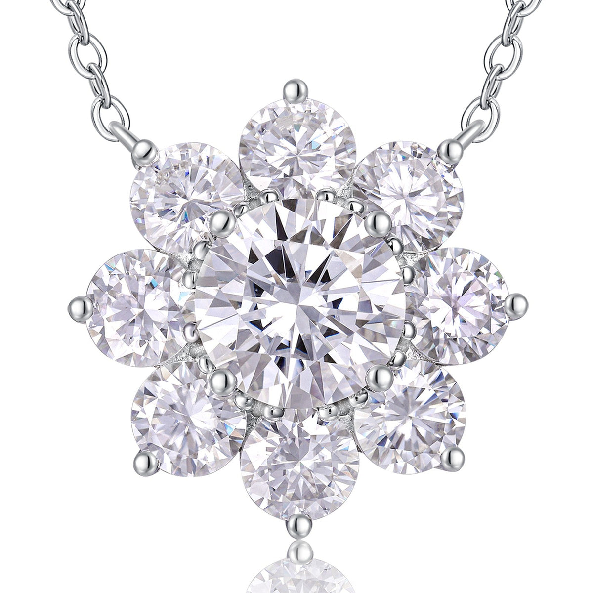 Frostflower 3 Carat Moissanite Flower Pendant Necklace in Sterling Silver