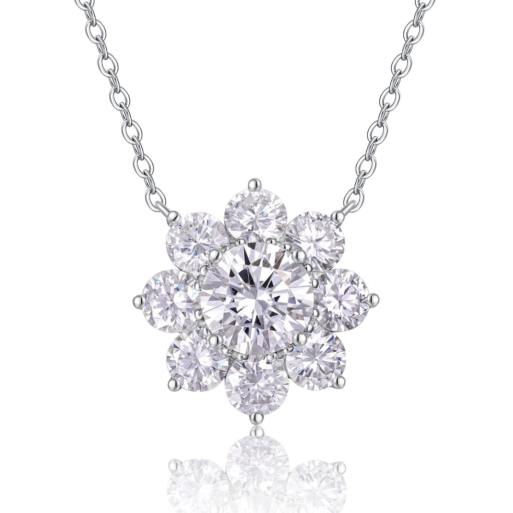 Frostflower 3 Carat Moissanite Flower Pendant Necklace in Sterling Silver