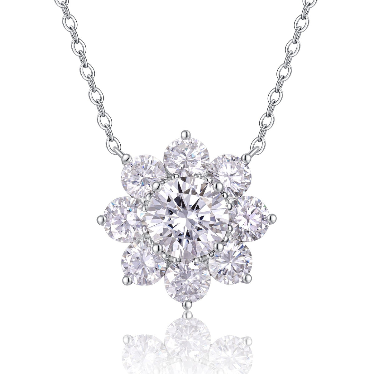 Frostflower 3 Carat Moissanite Flower Pendant Necklace in Sterling Silver