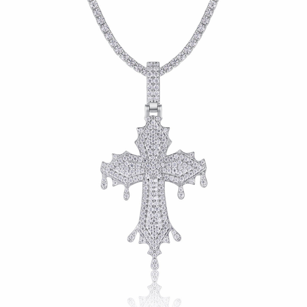 Cathedral Moissanite Cross Necklace in Sterling Silver