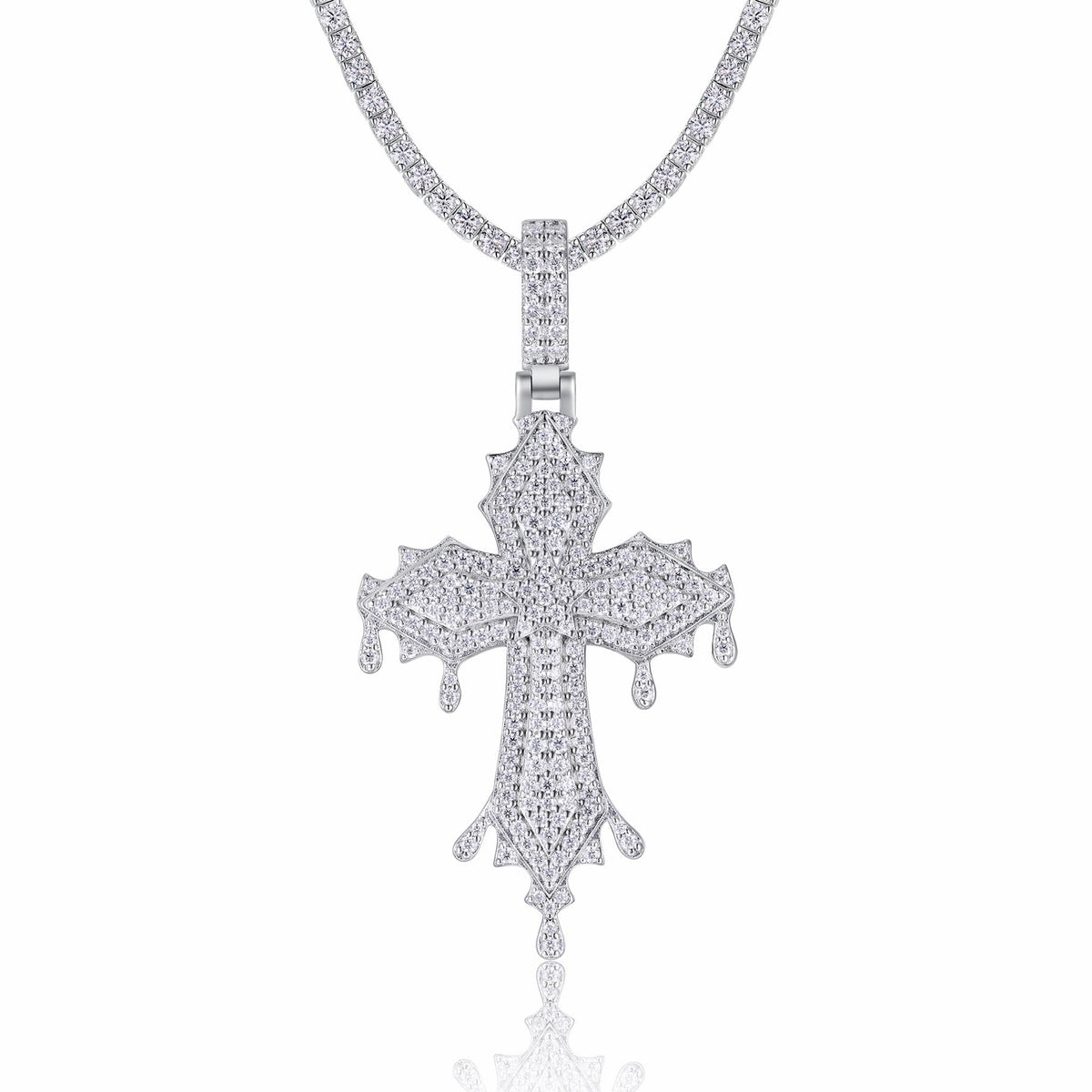 Cathedral Moissanite Cross Necklace in Sterling Silver
