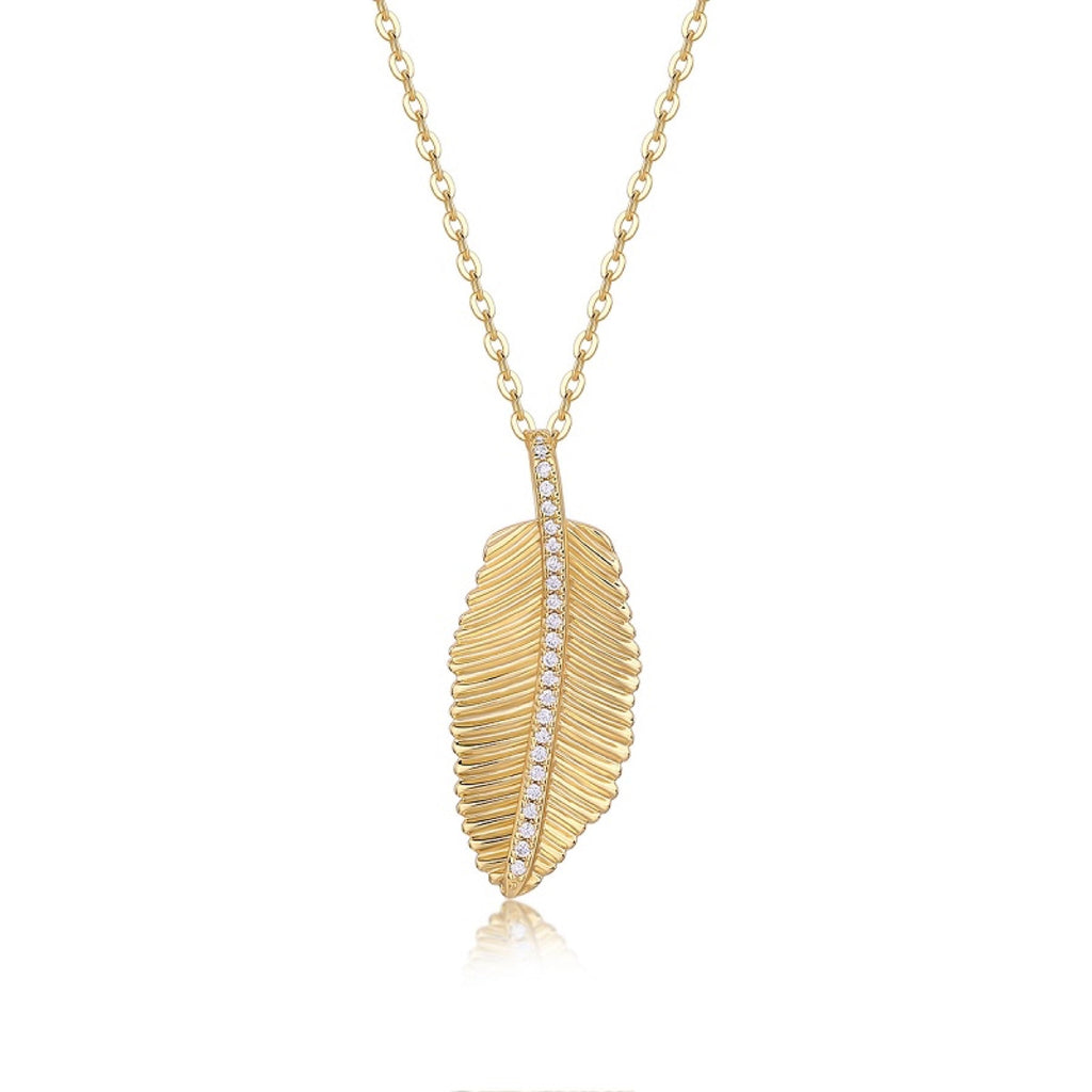 Plume Moissanite Feather Pendant Necklace in Gold-Tone Sterling Silver