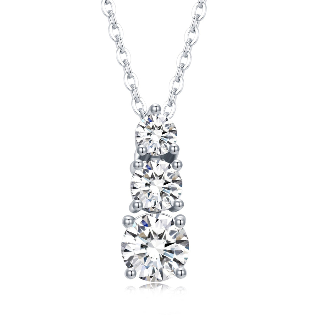Triad Moissanite Three-Stone Pendant Necklace in Sterling Silver