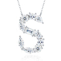 Initial S Moissanite Cluster Initial Pendant Necklace in Sterling Silver