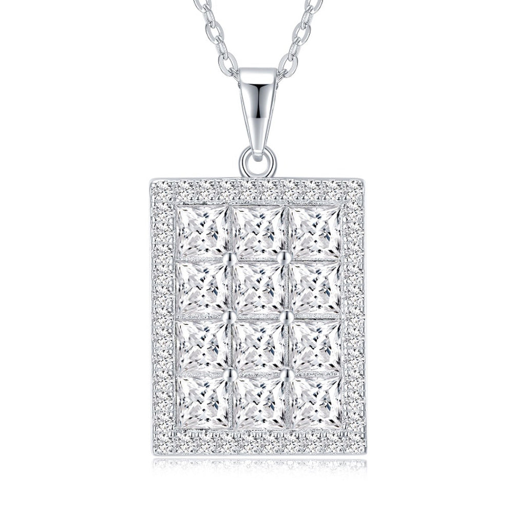 Tablet Moissanite Pavé Tablet Pendant Necklace in Sterling Silver