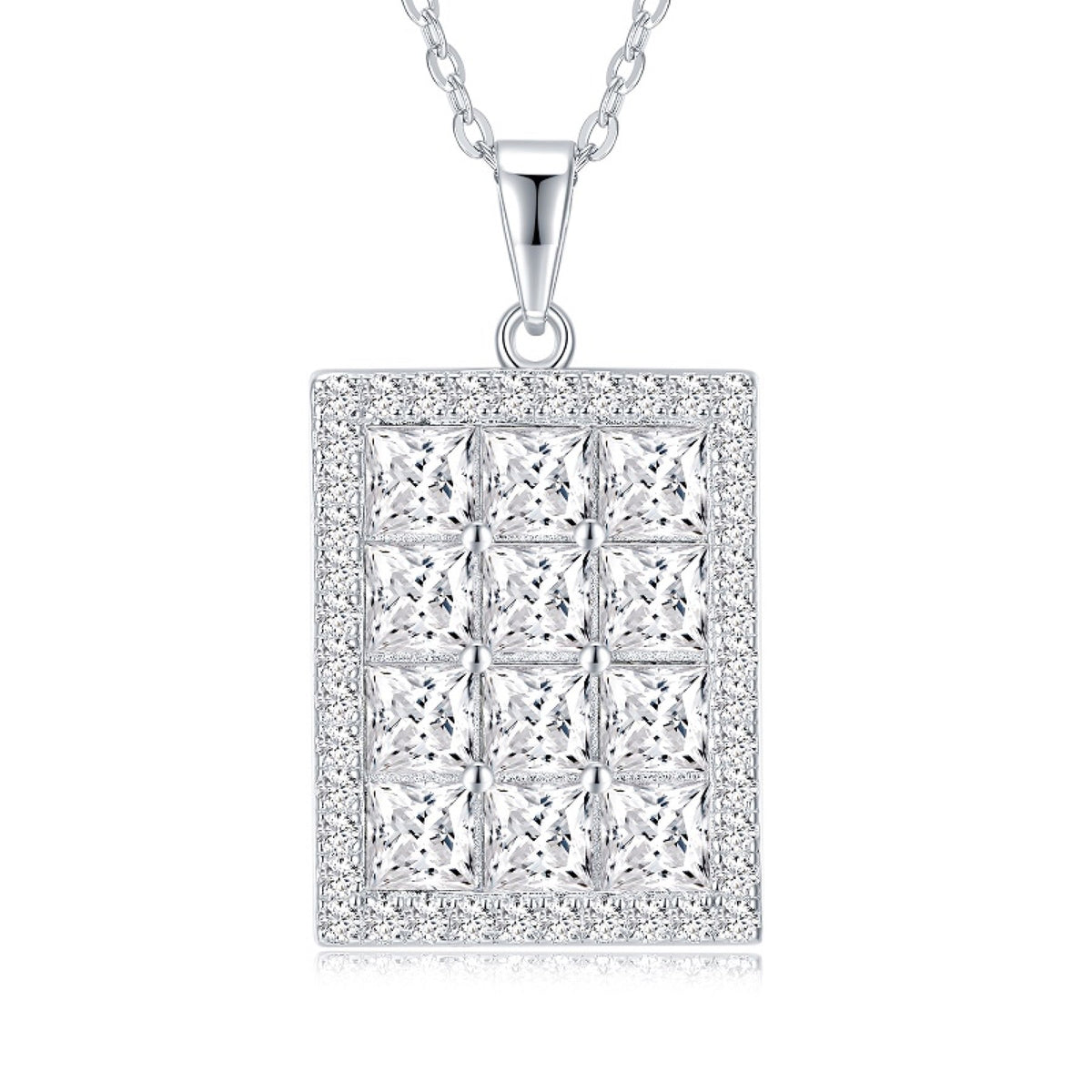 Tablet Moissanite Pavé Tablet Pendant Necklace in Sterling Silver