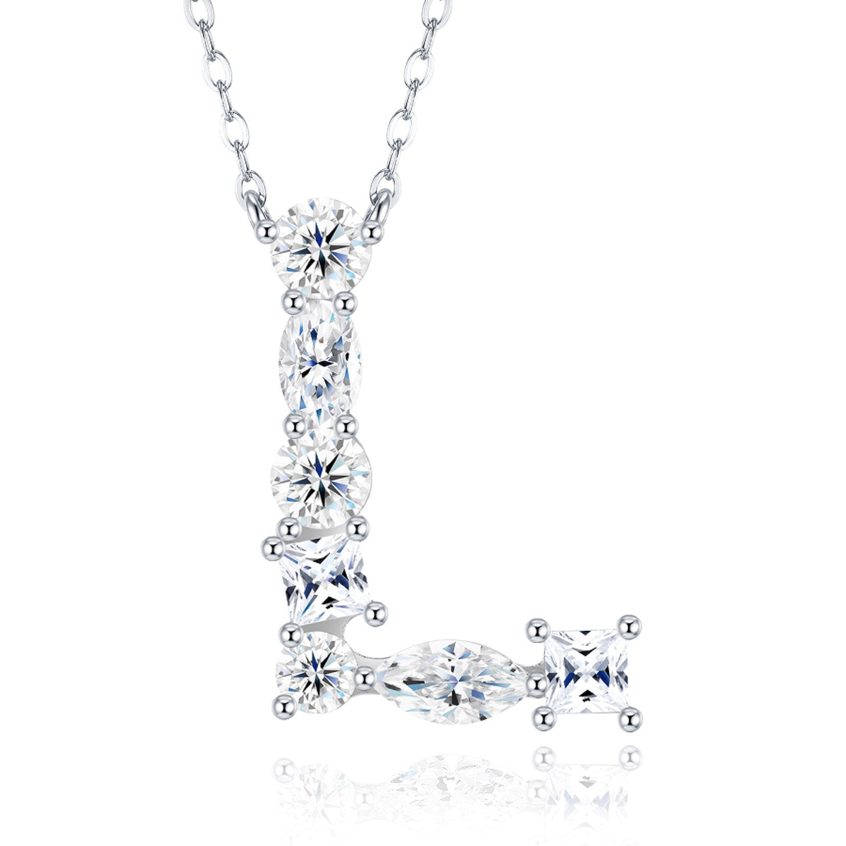 Initial L Moissanite Cluster Initial Pendant Necklace in Sterling Silver